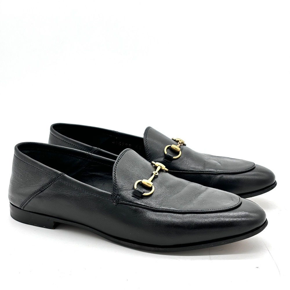 Gucci Black Leather Loafers with Gold Accent